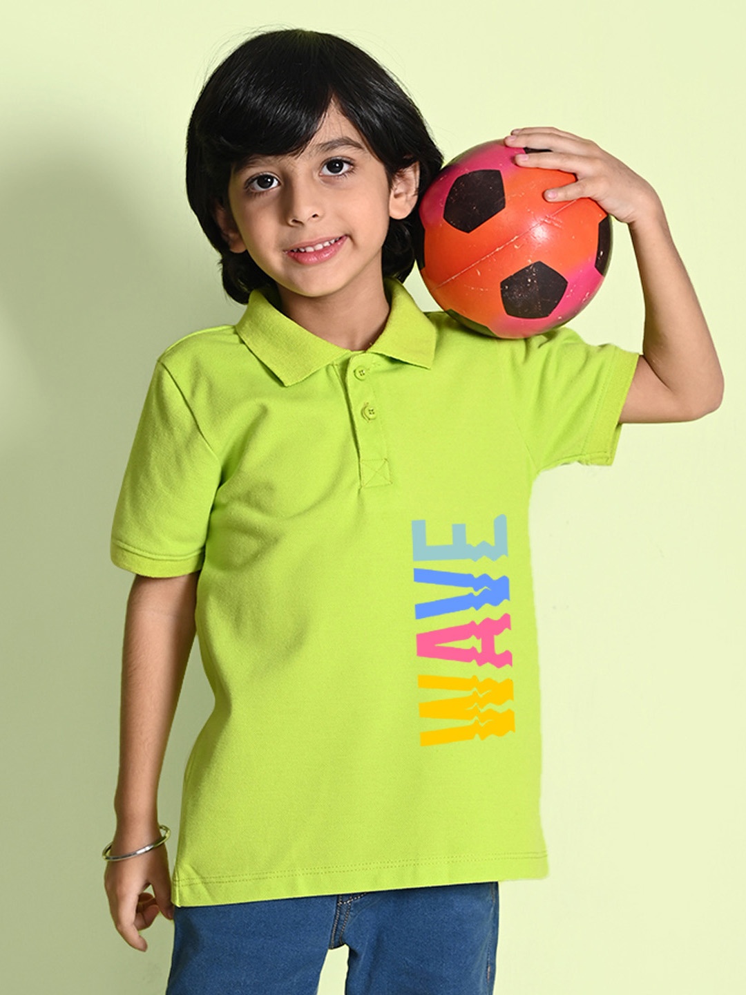 NUSYL Boys Typography Printed Polo Collar T-shirt, Green