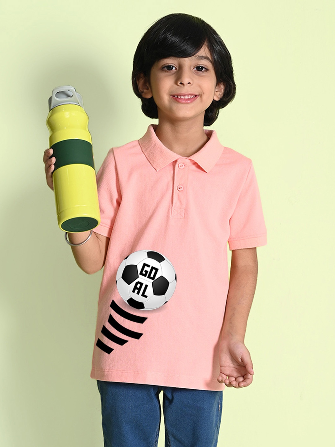 

NUSYL Boys Sports Printed Polo Collar T-shirt, Peach