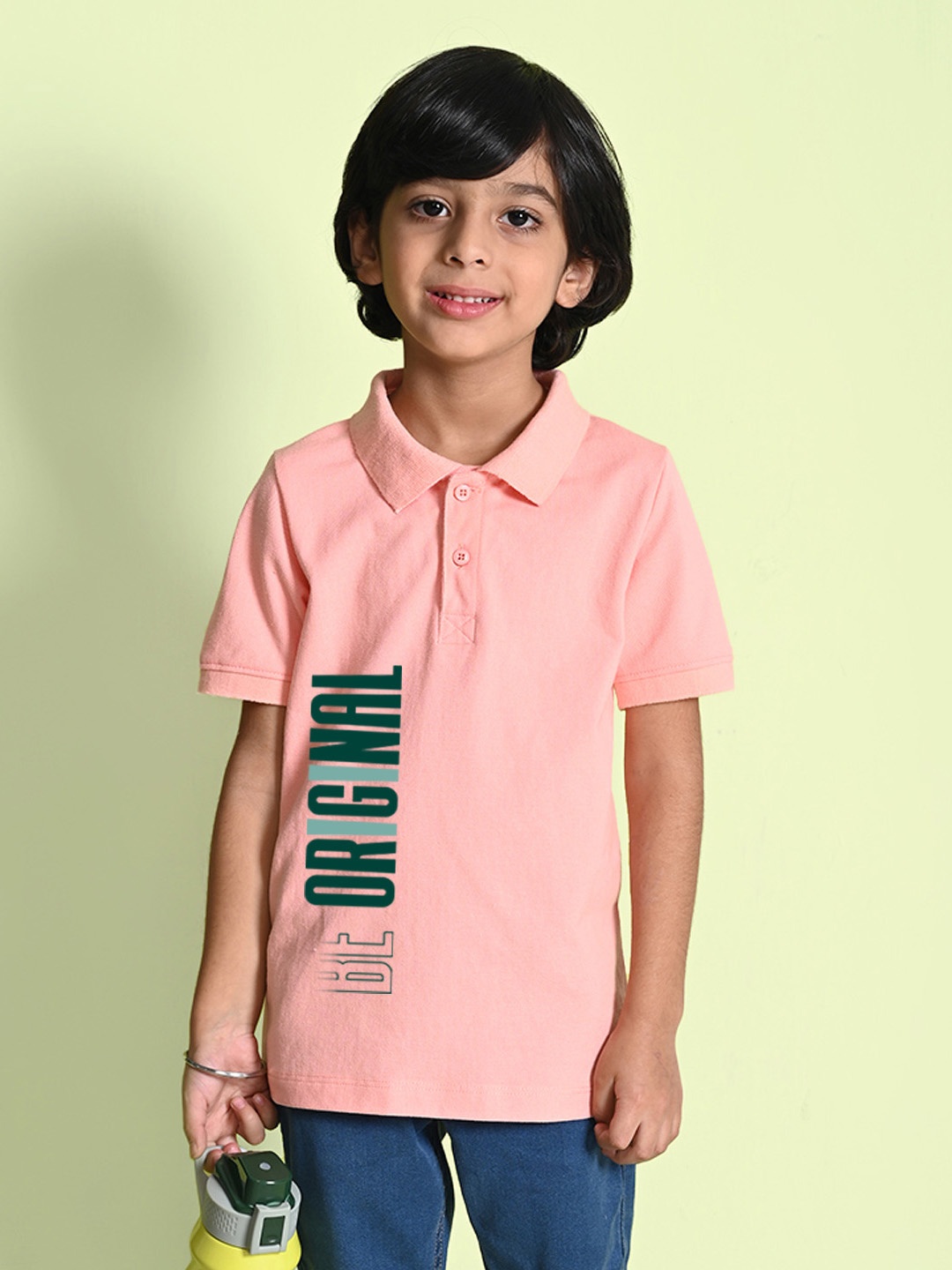 

NUSYL Boys Printed Polo Collar T-shirt, Peach