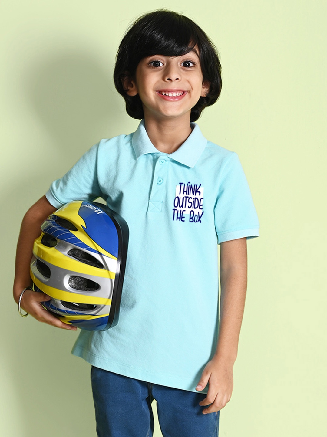 

NUSYL Boys Typography Printed Polo Collar T-shirt, Blue