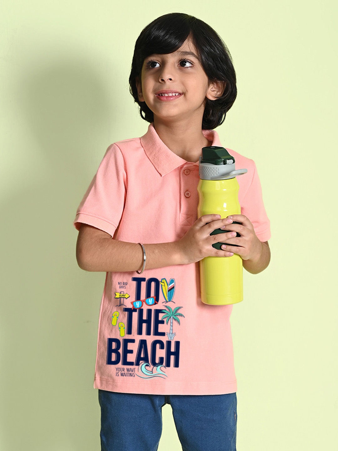 

NUSYL Boys Typography Printed Polo Collar T-shirt, Peach