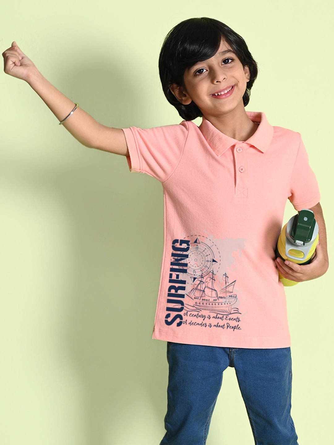 

NUSYL Boys Printed Polo Collar T-shirt, Peach