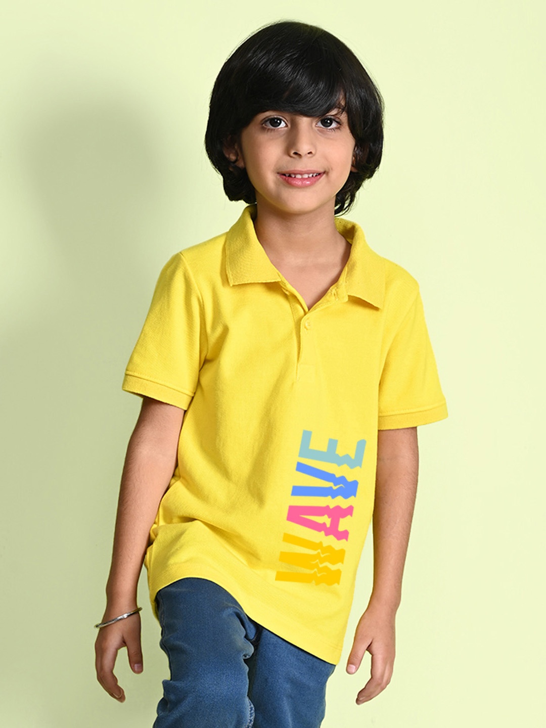 

NUSYL Boys Typography Printed Polo Collar T-shirt, Yellow