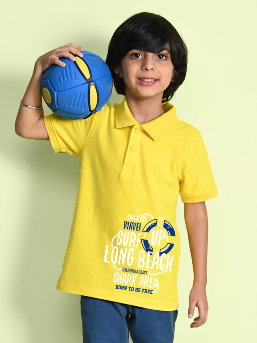 

NUSYL Boys Typography Printed Polo Collar T-shirt, Yellow