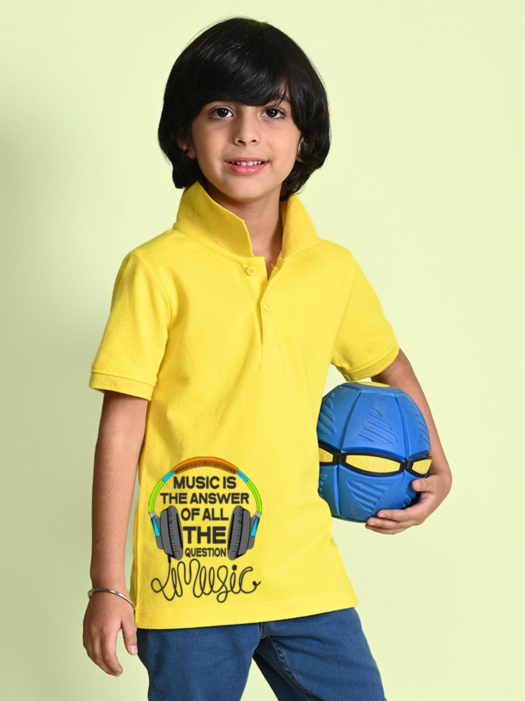 

NUSYL Boys Yellow & Black Typography Printed Polo Collar T-shirt