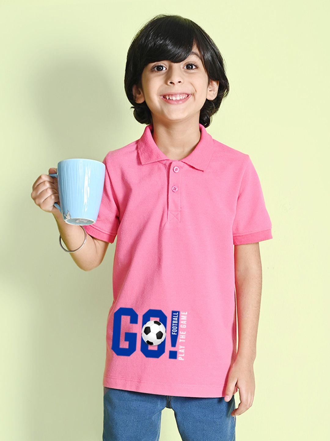 

NUSYL Boys Pink & Blue Typography Printed Polo Collar T-shirt