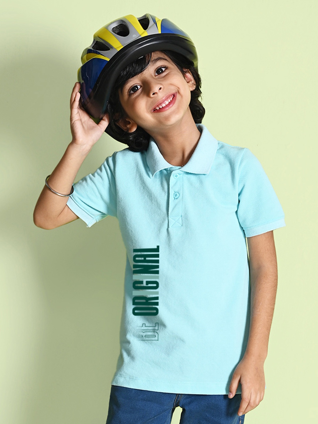 

NUSYL Boys Blue & Teal Typography Printed Polo Collar T-shirt