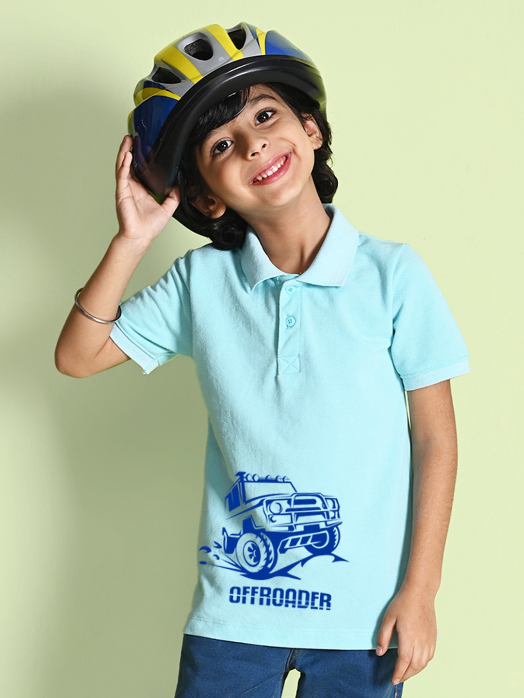 

NUSYL Boys Printed Polo Collar T-shirt, Turquoise blue