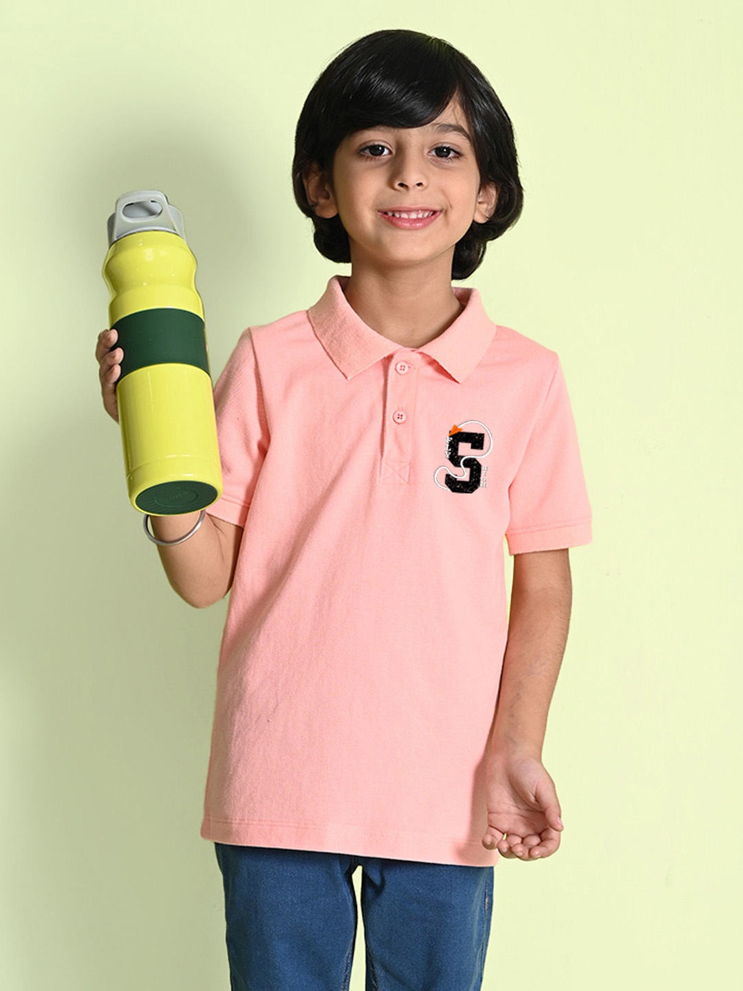 NUSYL Boys Varsity Printed Polo Collar T-shirt, Peach