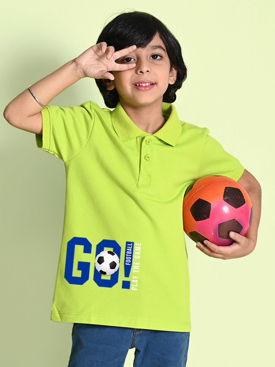 

NUSYL Boys Typography Printed Polo Collar Cotton T-shirt, Lime green