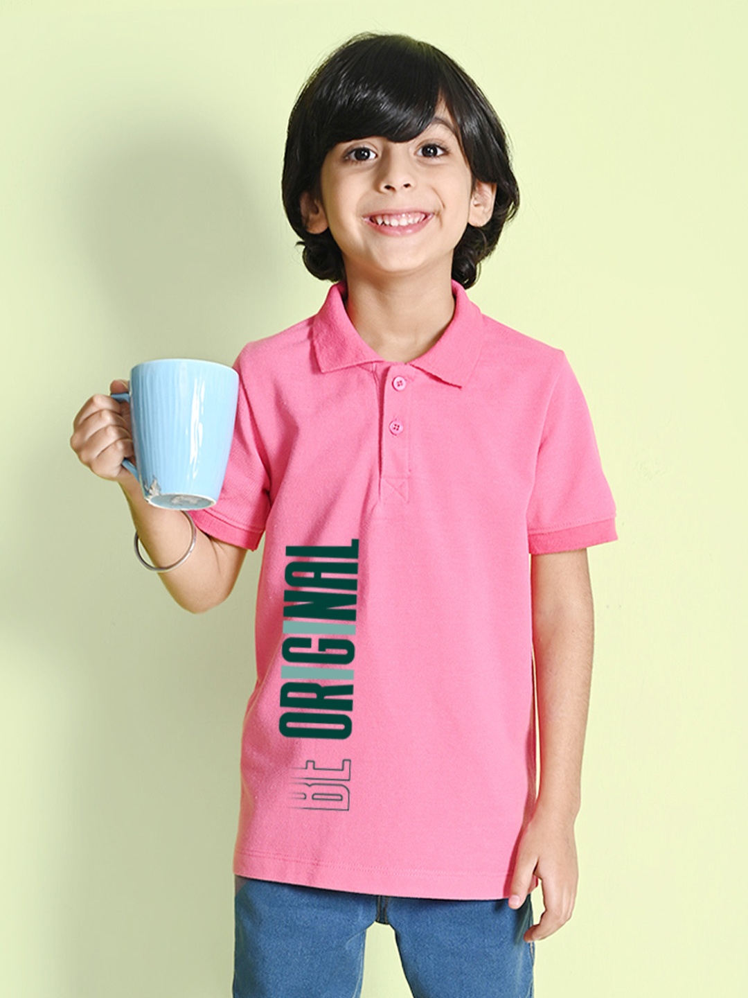 

NUSYL Boys Typography Printed Polo Collar Cotton T-shirt, Pink
