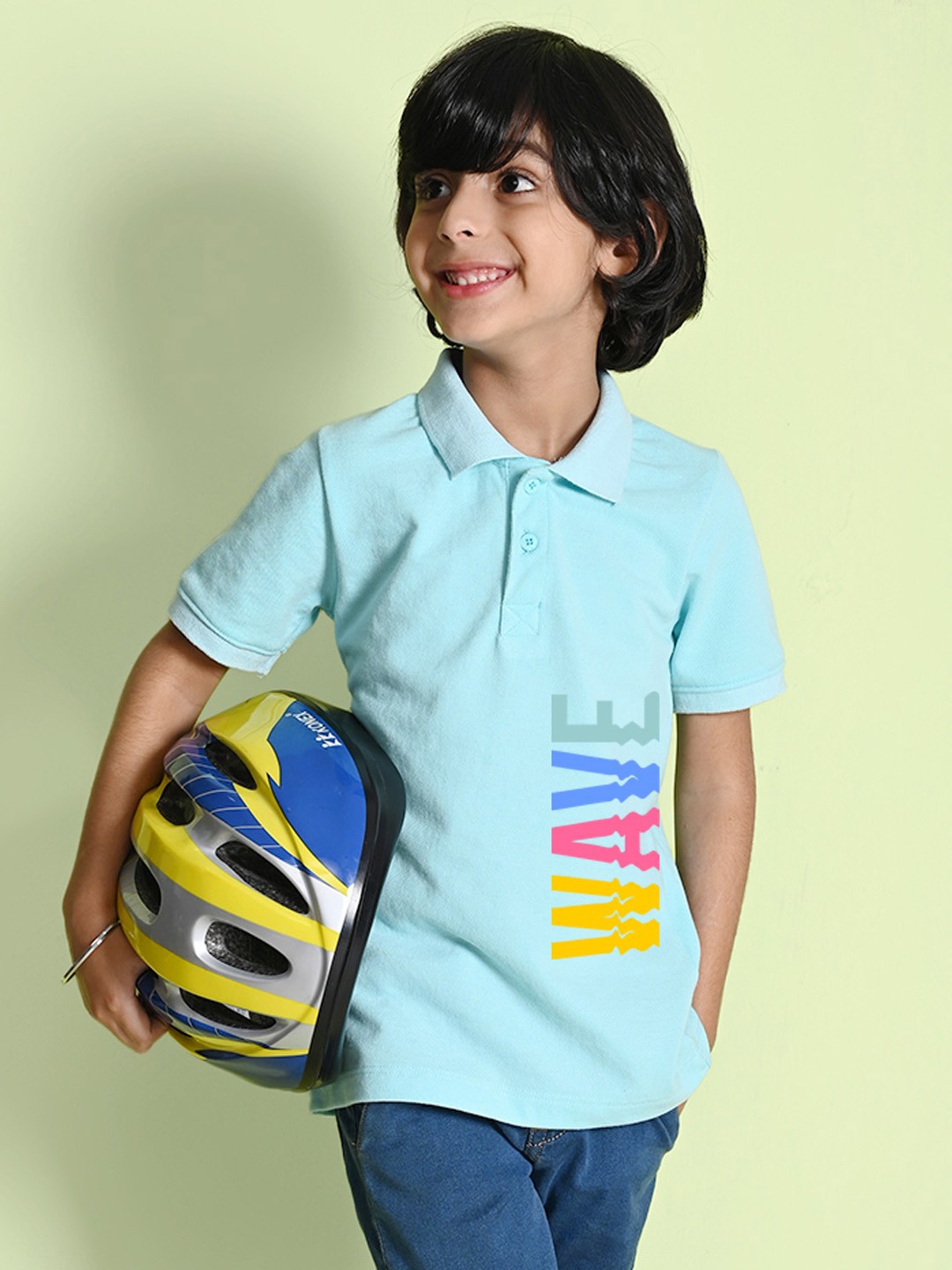 

NUSYL Boys Typography Printed Polo Collar T-shirt, Blue
