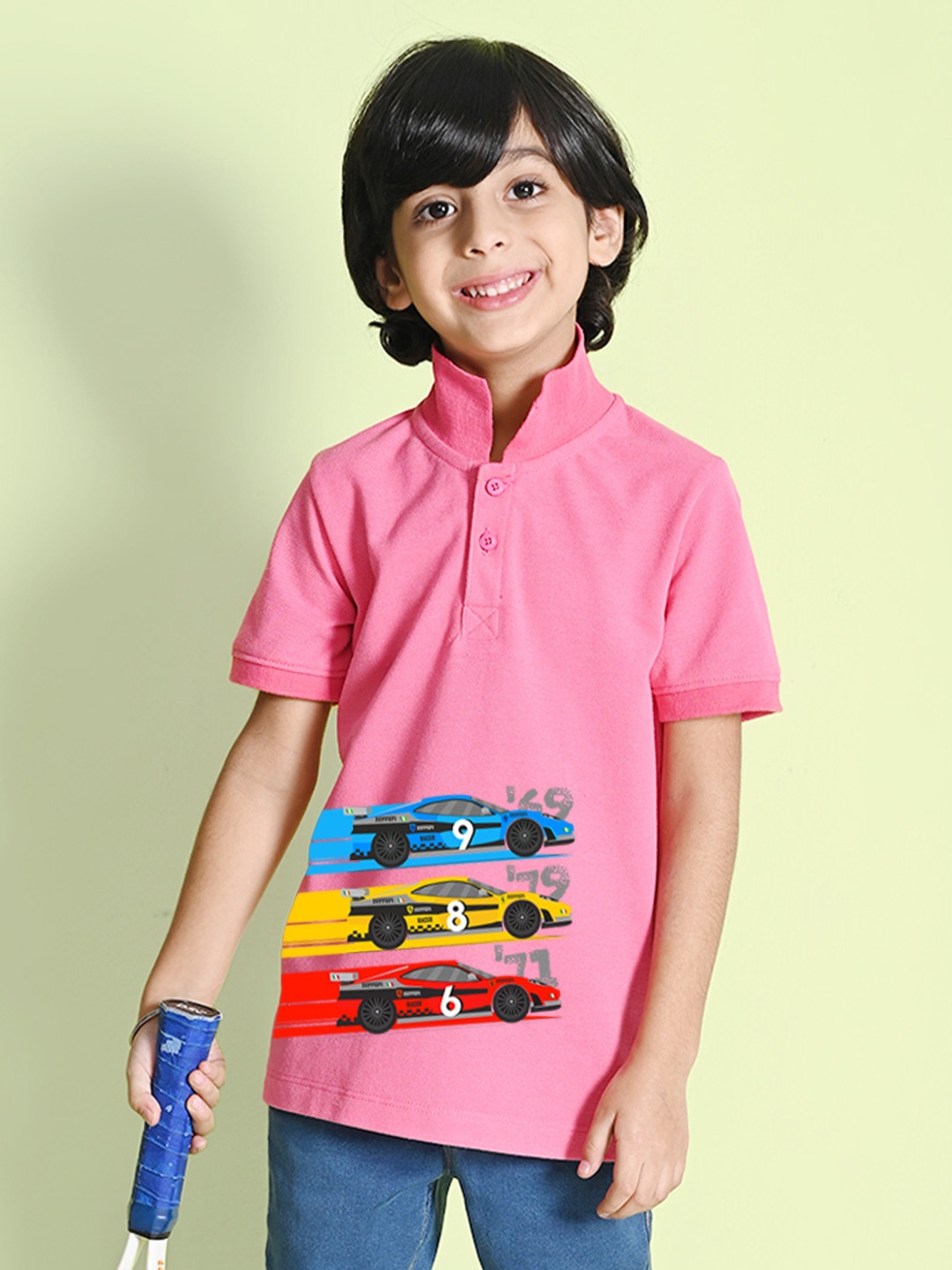 

NUSYL Boys Printed Polo Collar T-shirt, Pink