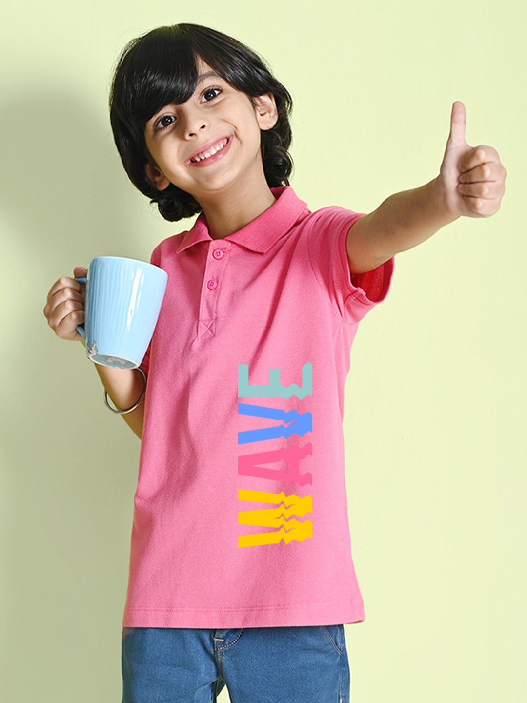 

NUSYL Boys Typography Printed Polo Collar T-shirt, Pink