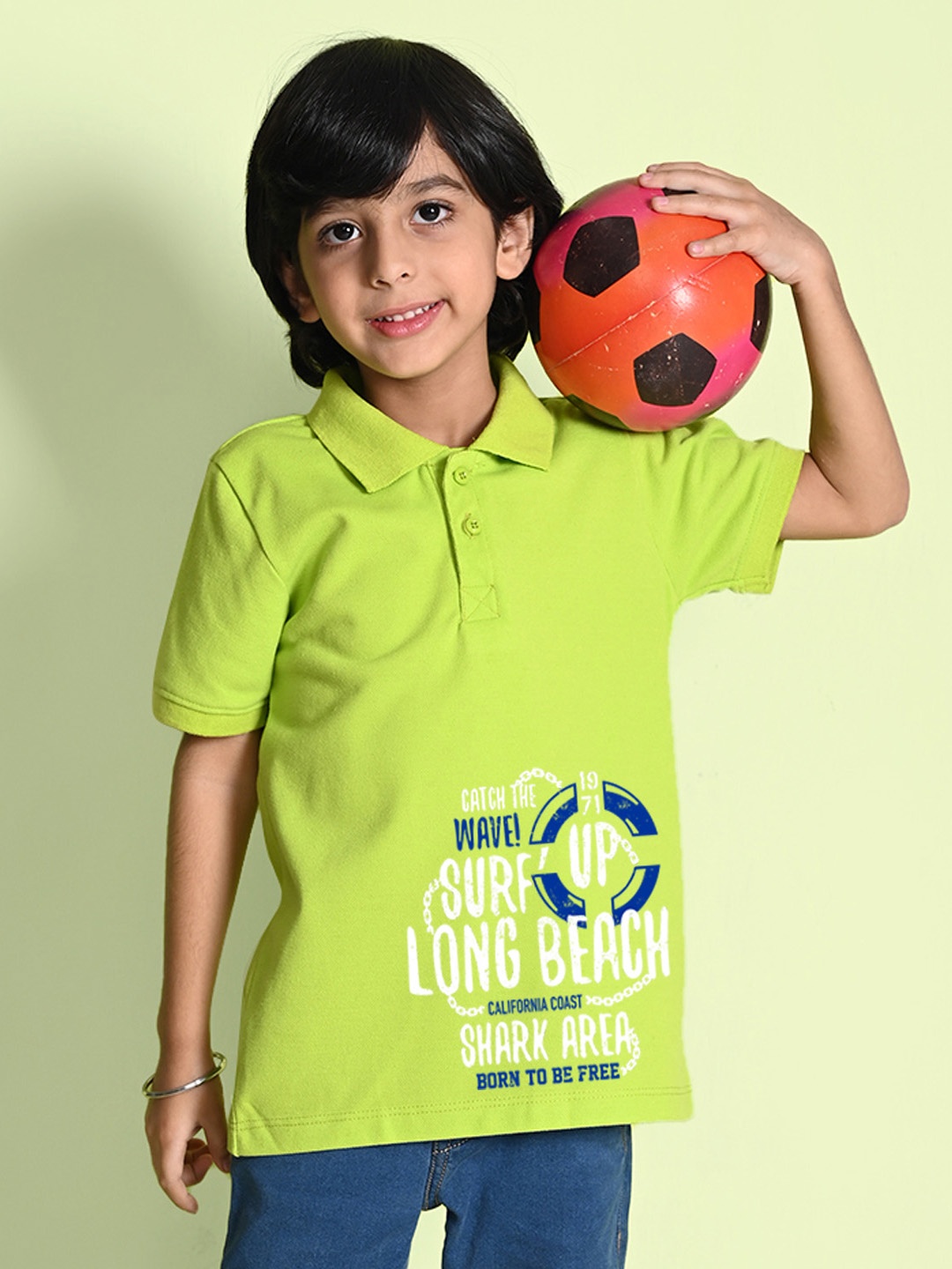 

NUSYL Boys Typography Printed Polo Collar T-shirt, Green