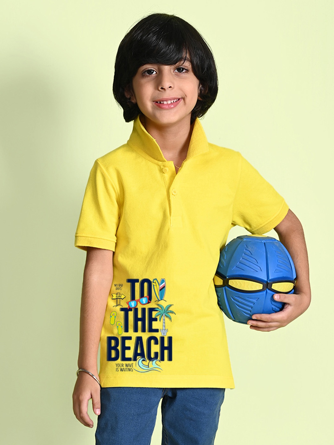 

NUSYL Boys Typography Printed Polo Collar T-shirt, Yellow