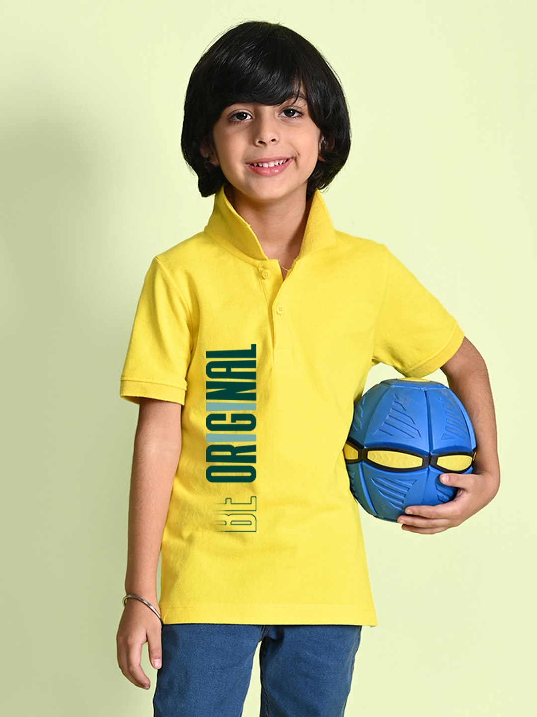 

NUSYL Boys Yellow Printed Applique T-shirt