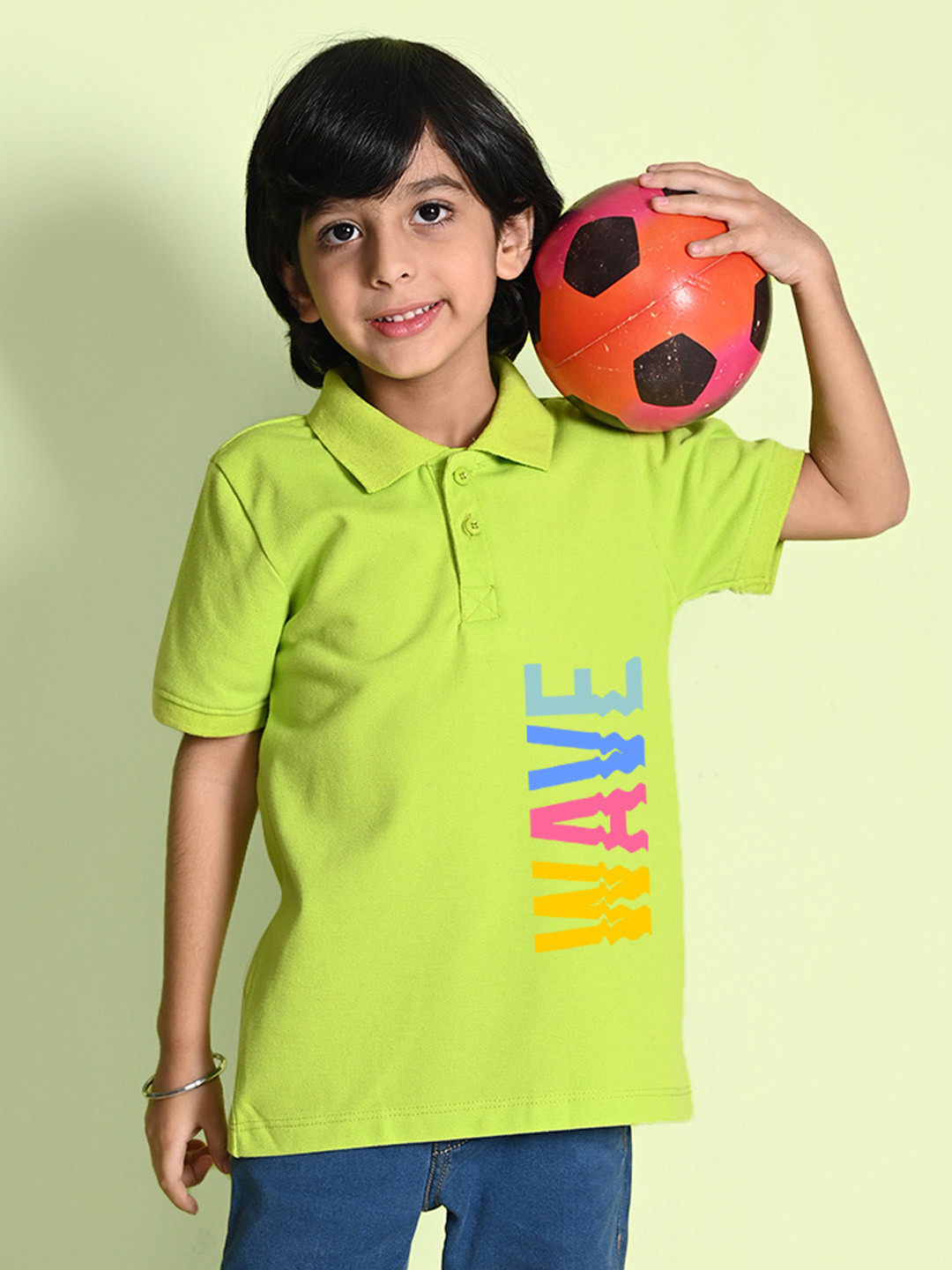 

NUSYL Boys Cotton Typography Printed Polo Collar T-shirt, Green