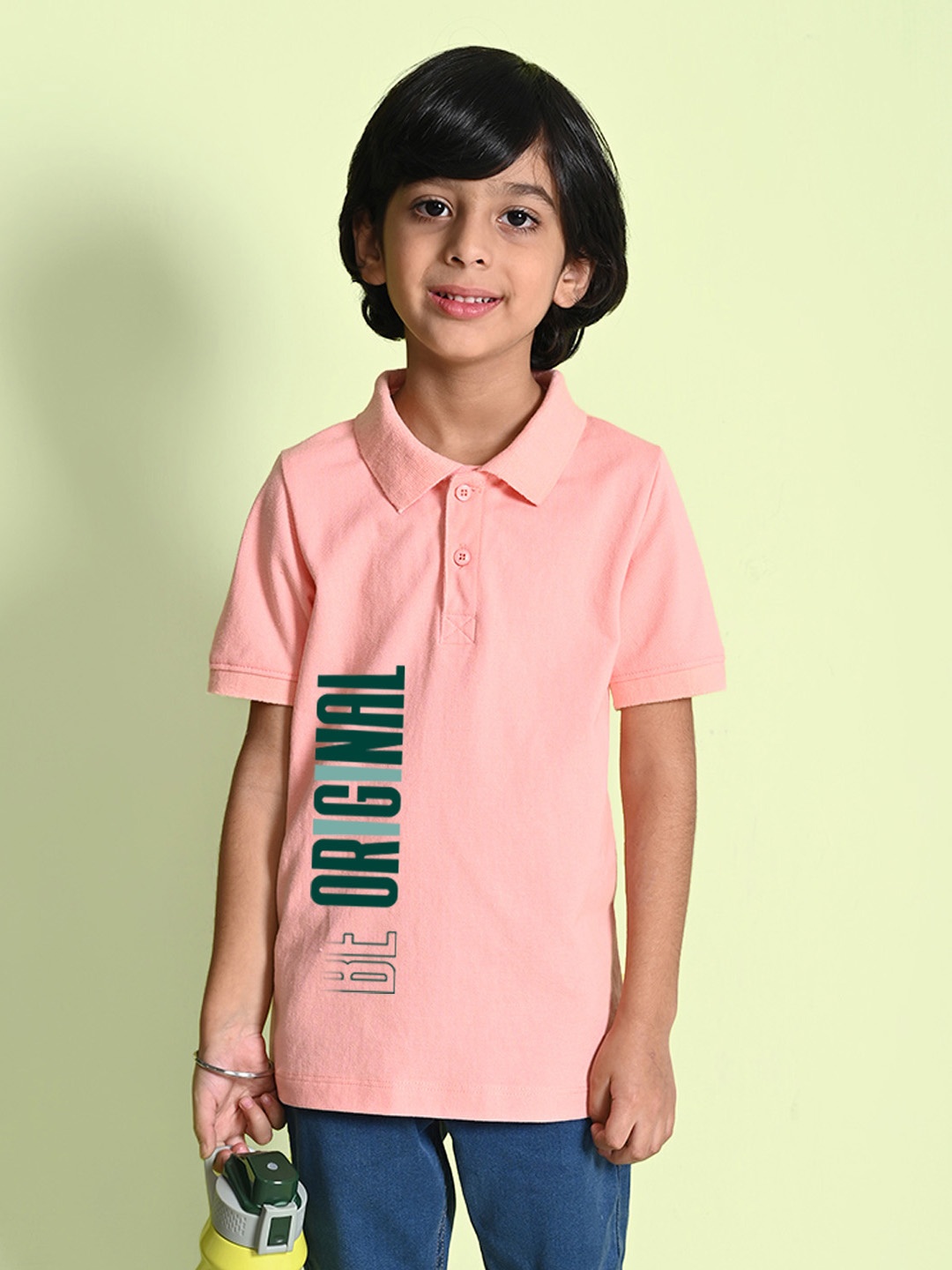 

NUSYL Boys Typography Printed Polo Collar T-shirt, Peach