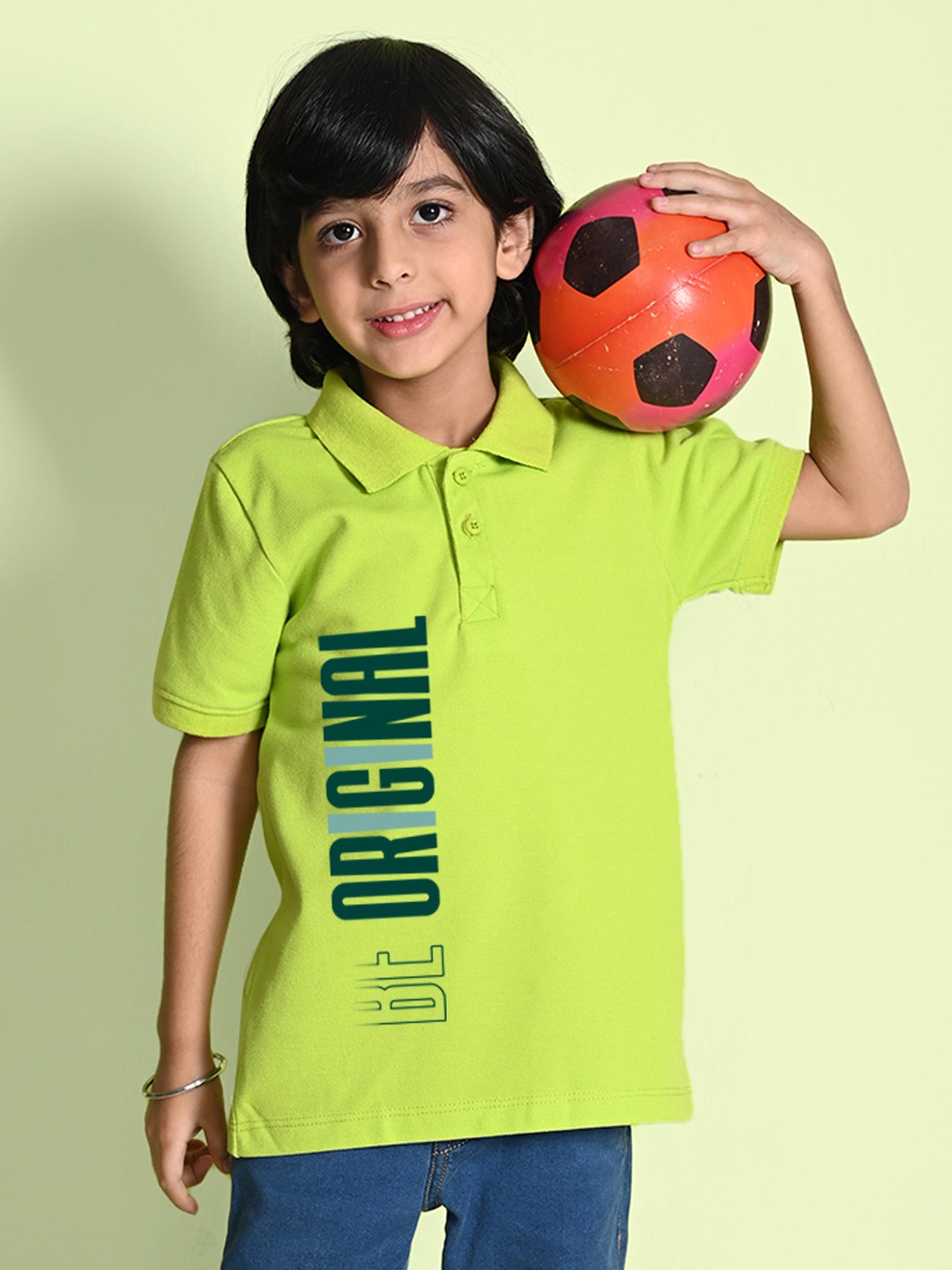 

NUSYL Boys Typography Printed Polo Collar T-shirt, Green