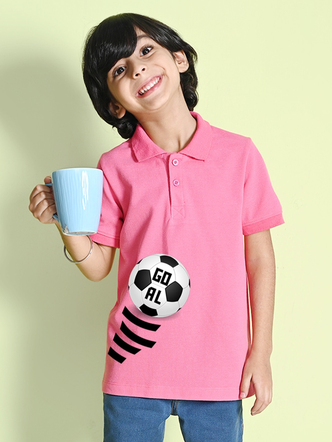 

NUSYL Boys Graphic Printed Polo Collar Cotton T-shirt, Pink