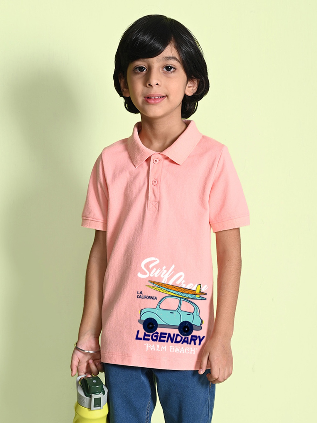 

NUSYL Boys Printed Polo Collar T-shirt, Peach