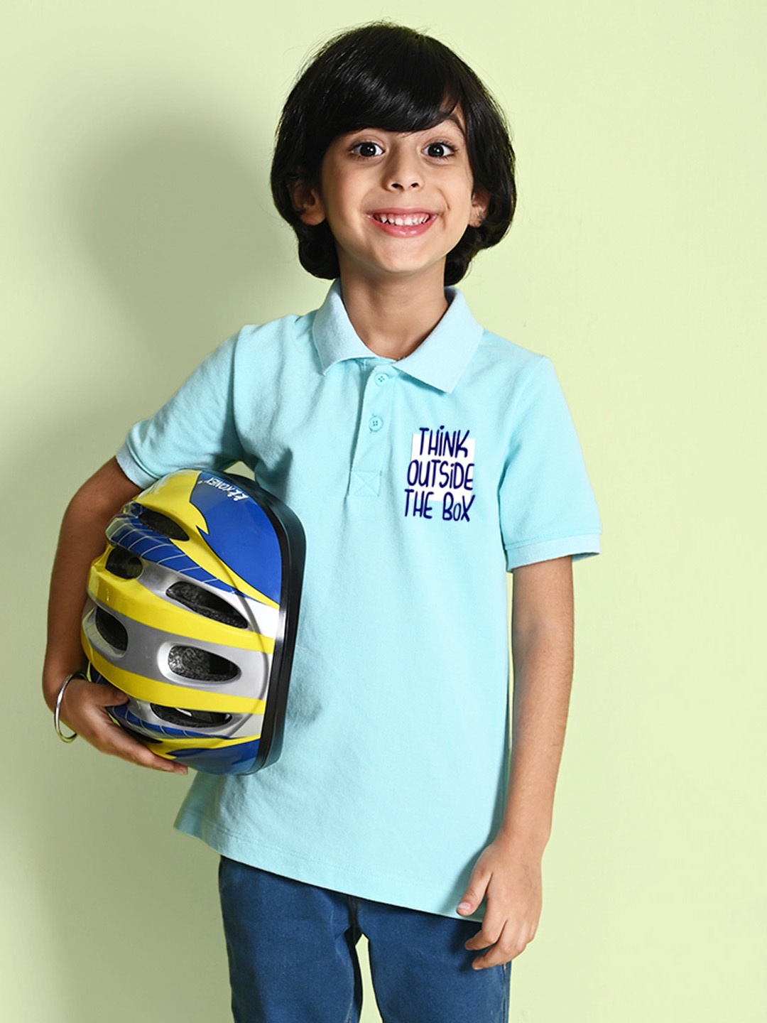 

NUSYL Boys Typography Printed Polo Collar T-shirt, Blue