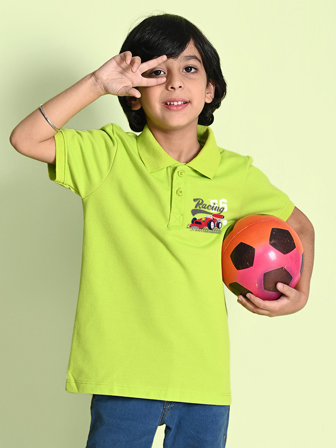 

NUSYL Boys Printed Polo Collar T-shirt, Green