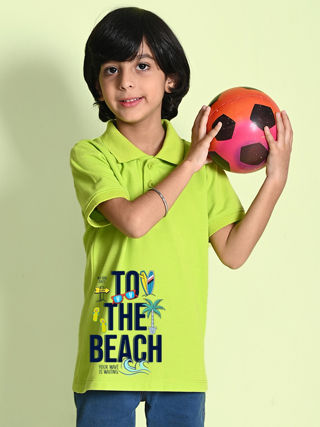 

NUSYL Boys Typography Printed Polo Collar T-shirt, Green