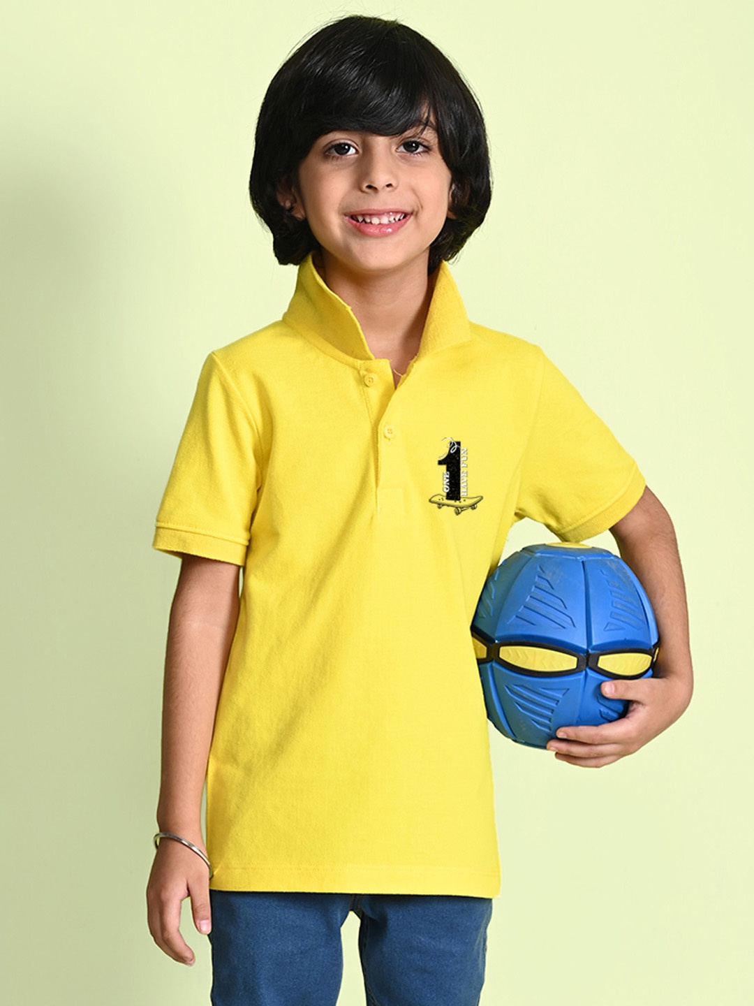 

NUSYL Boys Varsity Printed Polo Collar T-shirt, Yellow
