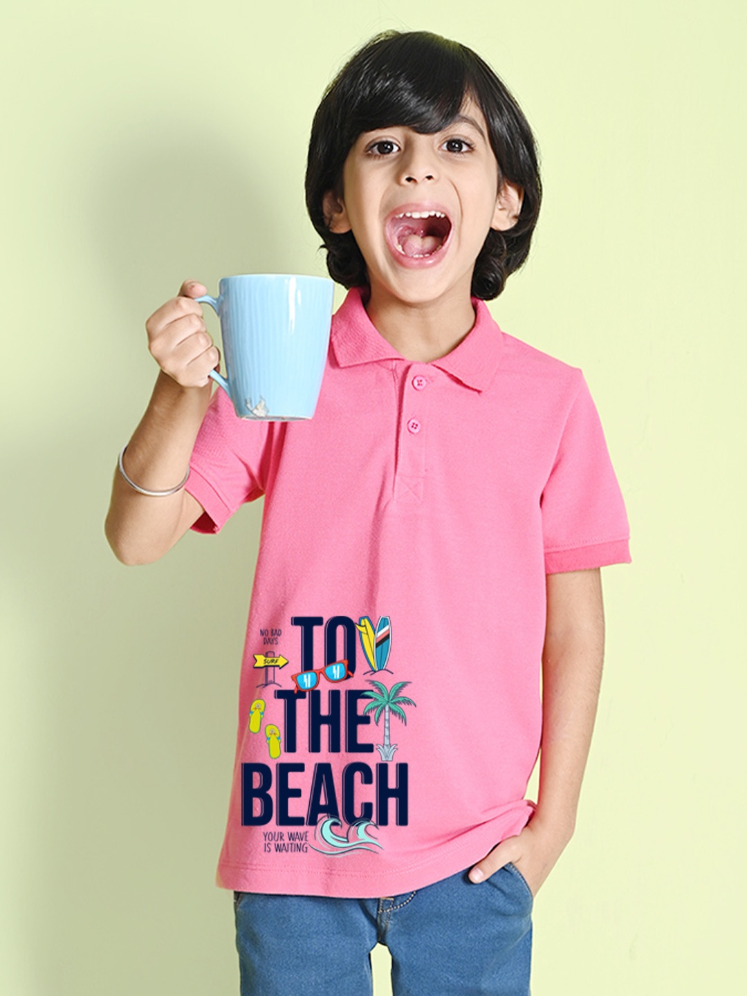 

NUSYL Boys Typography Printed Polo Collar T-shirt, Pink