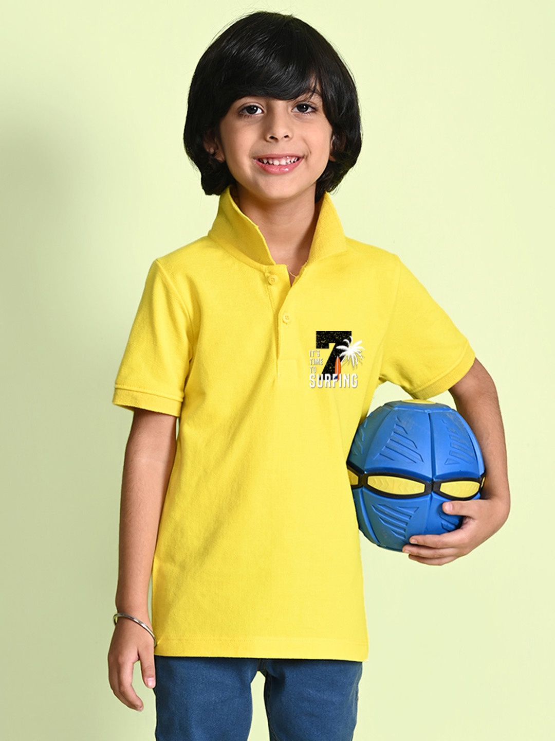 

NUSYL Boys Varsity Printed Polo Collar T-shirt, Yellow