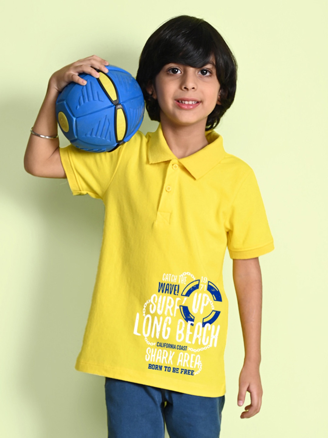 NUSYL Boys Typography Printed Polo Collar T-shirt, Yellow