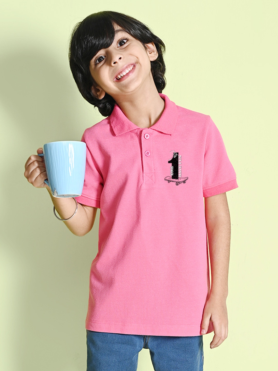 

NUSYL Boys Varsity Printed Polo Collar T-shirt, Pink