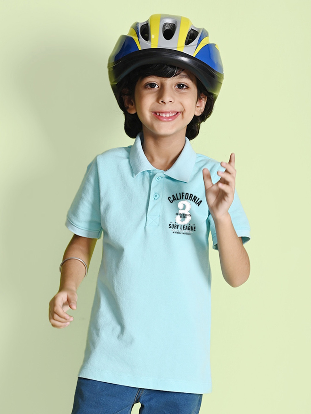 

NUSYL Boys Typography Printed Polo Collar T-shirt, Blue