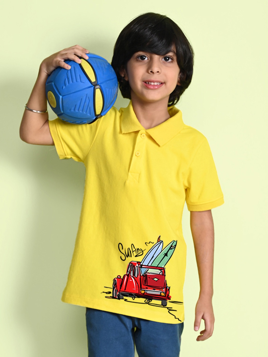 

NUSYL Boys Printed Polo Collar T-shirt, Yellow