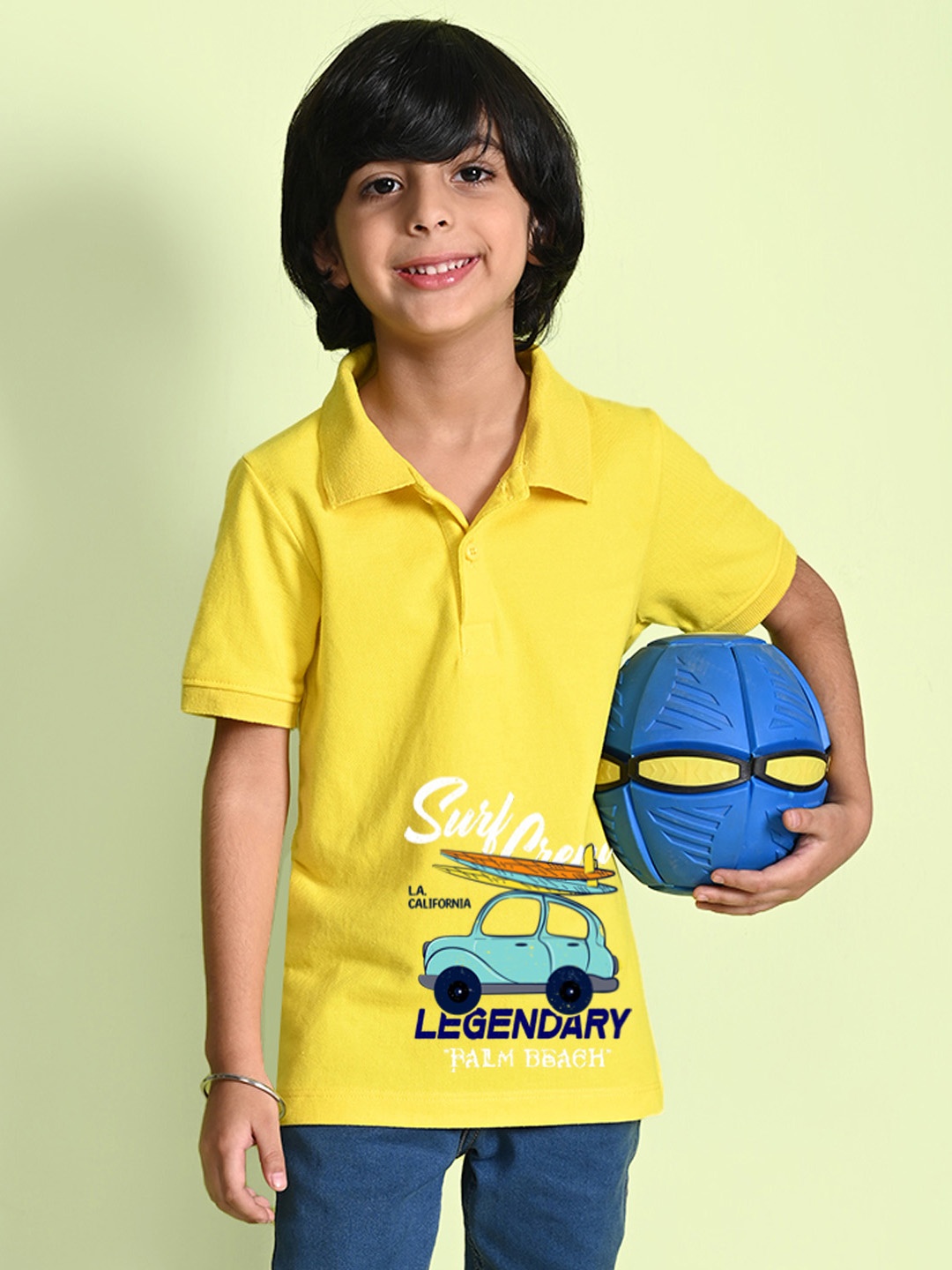 

NUSYL Boys Typography Printed Polo Collar Cotton T-shirt, Yellow