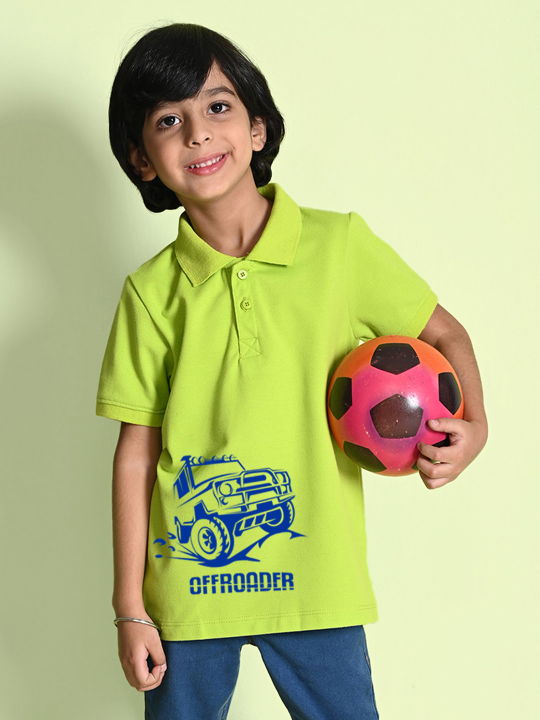 

NUSYL Boys Printed Polo Collar T-shirt, Green