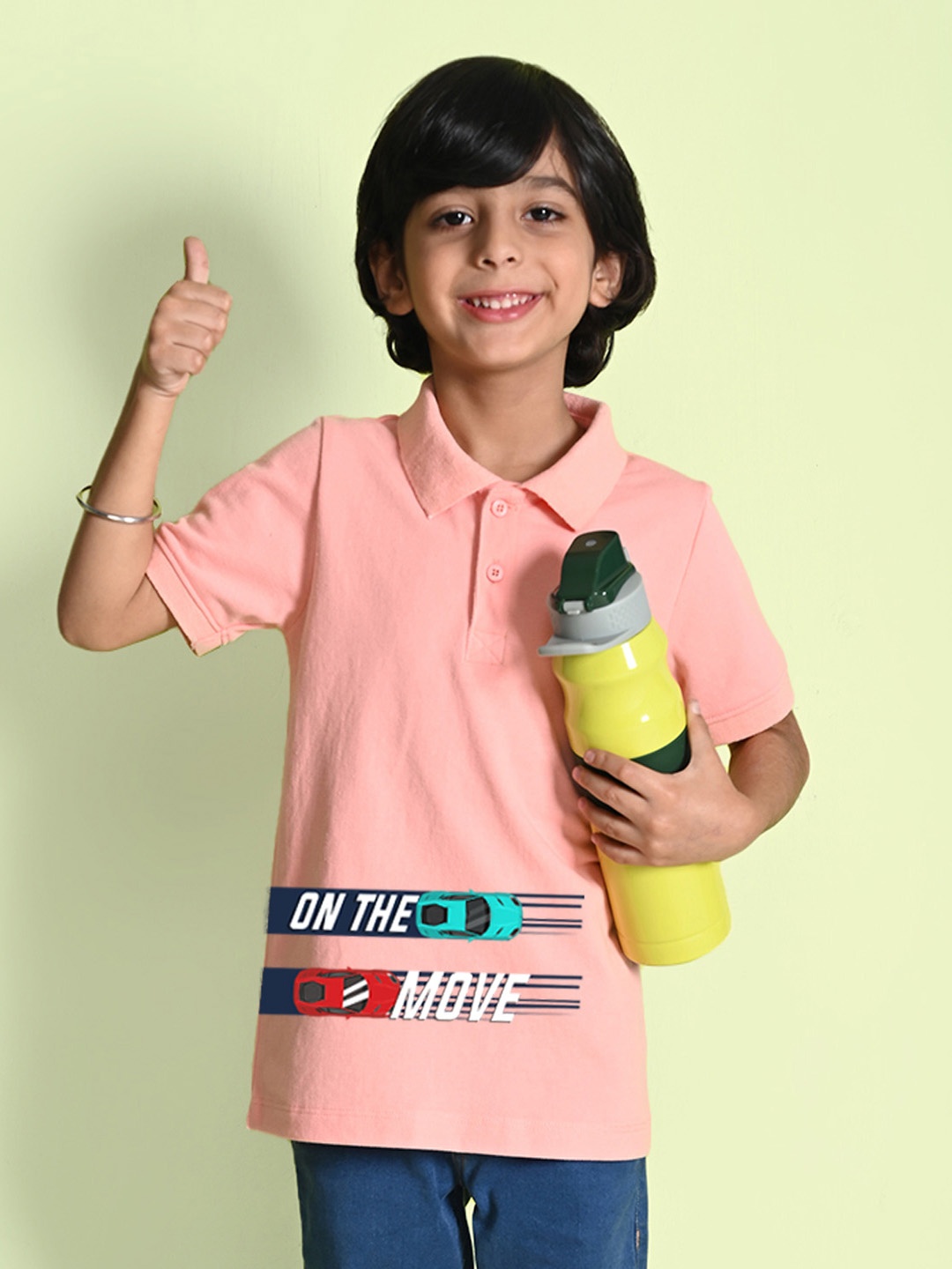 

NUSYL Boys Typography Printed Polo Collar T-shirt, Peach