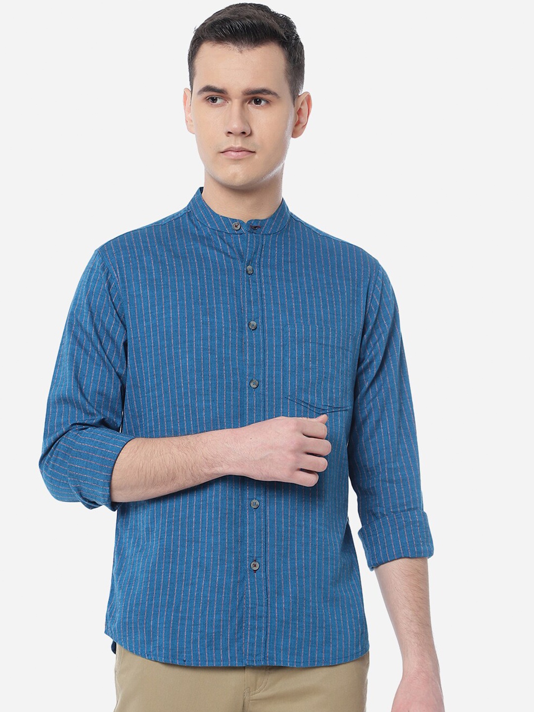 

Greenfibre Men Slim Fit Striped Cotton Casual Shirt, Blue