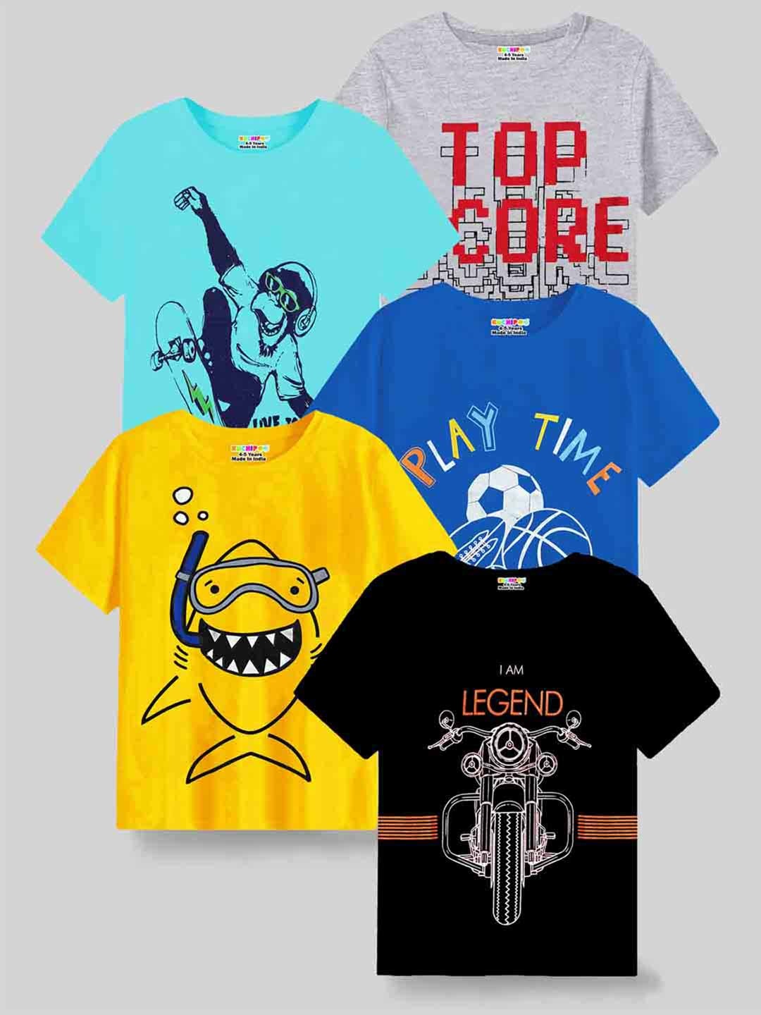 

KUCHIPOO Boys Pack Of 5 Printed T-shirt, Blue