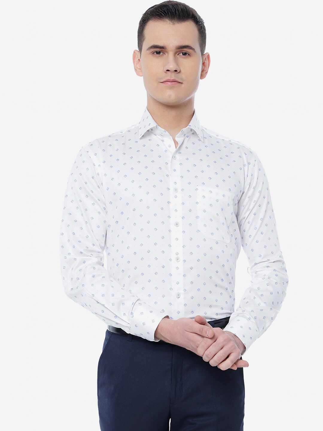 

JADE BLUE Men Printed Formal Cotton Shirt, White