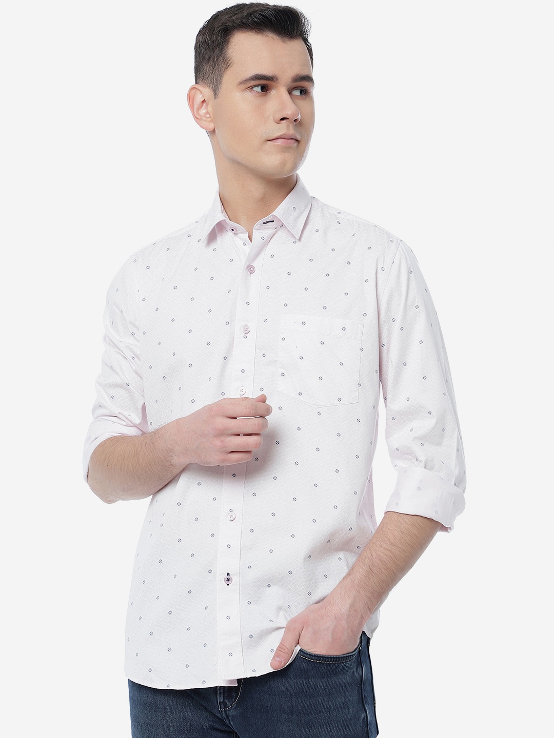 

JADE BLUE Men Slim Fit Printed Casual Cotton Shirt, White