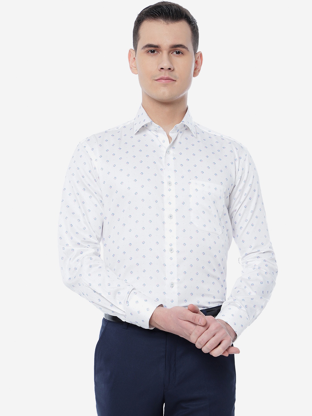 

JADE BLUE Men Printed Formal Cotton Shirt, White