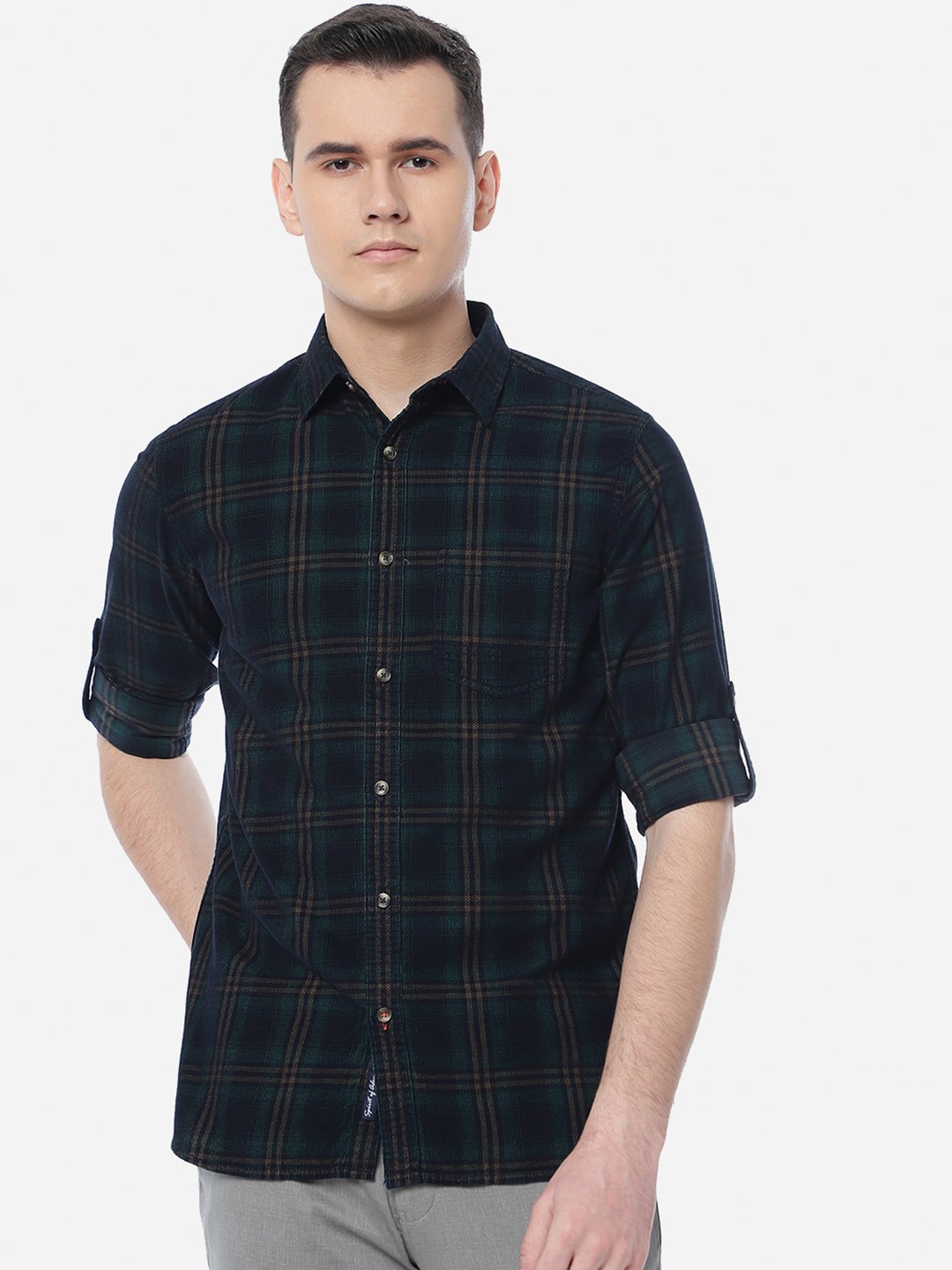 

JADE BLUE Men Slim Fit Tartan Checked Cotton Casual Shirt