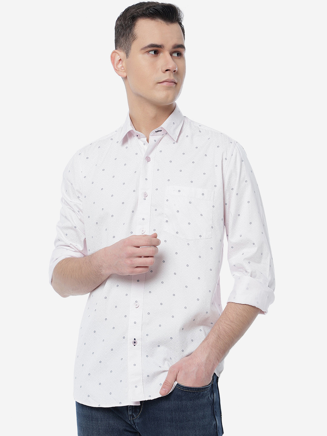 

JADE BLUE Men Slim Fit Printed Cotton Casual Shirt, Pink