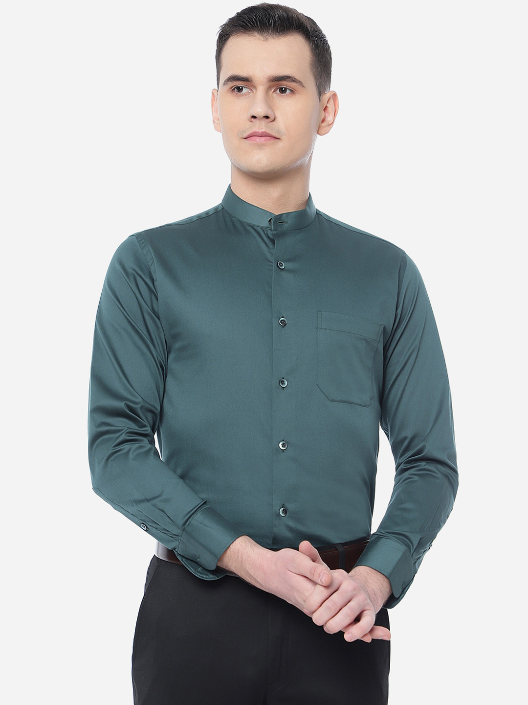 

METAL Men Plus Size Cotton Solid Slim Fit Formal Shirt, Green