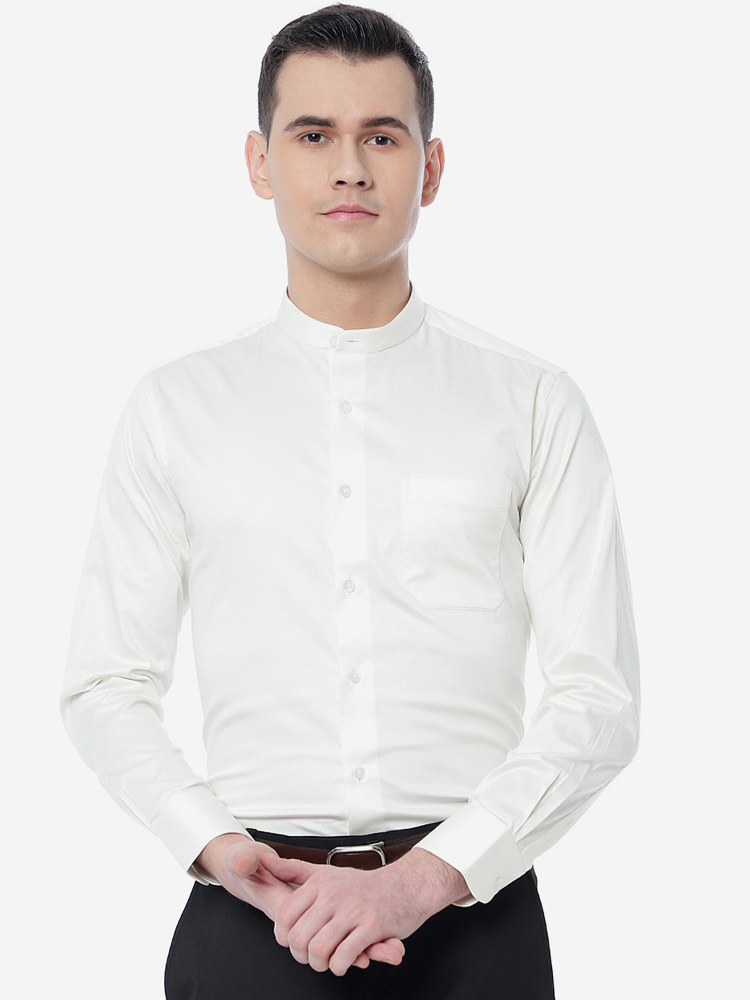 

METAL Men Cotton Slim Fit Formal Shirt, White