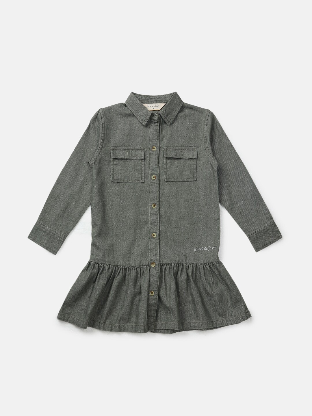 

Gini and Jony Girls Solid Cotton Shirt Dress, Olive