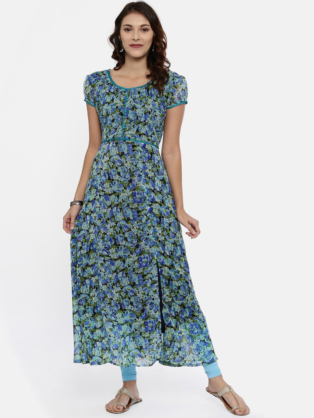 

Souchii Women Printed Floral Round Neck Kurta, Blue